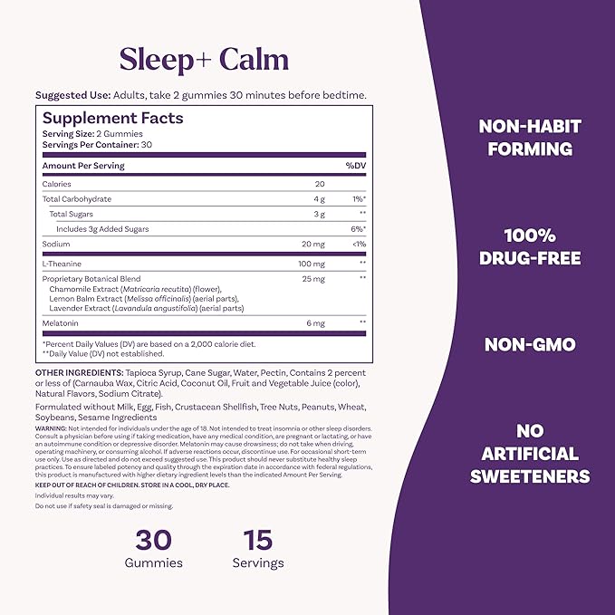 Natrol Sleep+ Calm Melatonin Gummies for Adults, Sleep Gummies, Strawberry Flavor, 60 Gummies, 30 Day Supply