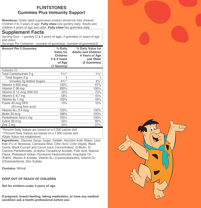 Flintstones Gummies Kids Vitamins with Immunity Support*, Kids and Toddler Multivitamin with Vitamin C, Vitamin D, B12, Zinc & More, Orange 150ct, (Pack of 2)