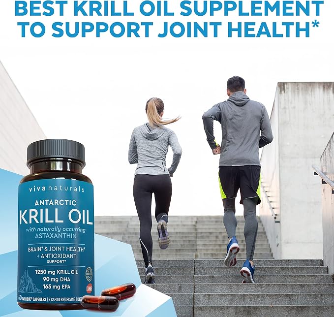 Viva Naturals Antarctic Krill Oil 1250 mg, Omega 3 EPA DHA and Astaxanthin, Joint Support and Brain Supplement with Antioxidant Properties, No Fishy Aftertaste (Pack of 6)