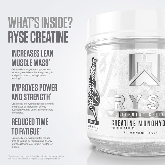 Ryse Creatine Monohydrate Powder - Unflavored - Supports Men & Women Lean Muscle Growth, Strength, Power, and Endurance - Helps Reduce Fatigue and Improve Workout Recovery - 100 Servings