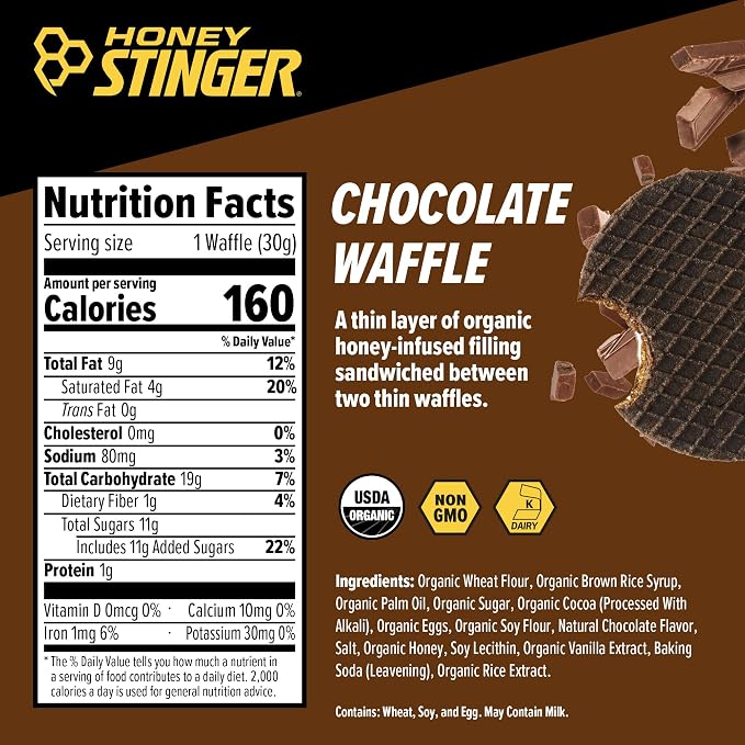 Honey Stinger Organic Chocolate Waffle, Energy Stroopwafel for Exercise, Endurance and Performance, Sports Nutrition for Home & Gym, Pre and Post Workout, 16.96 Ounces (Pack of 16)