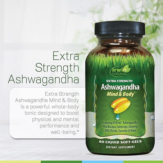 Irwin Naturals Extra Strength Ashwagandha Mind & Body – 60 Liquid Soft-Gels - 2 Pack