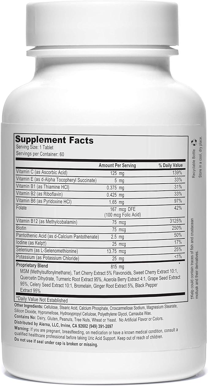 Uric Acid Support Supplement – Tart Cherry, Celery Seed, Turmeric, Quercetin – 60 Vegetarian Tablets (Pack of 3)