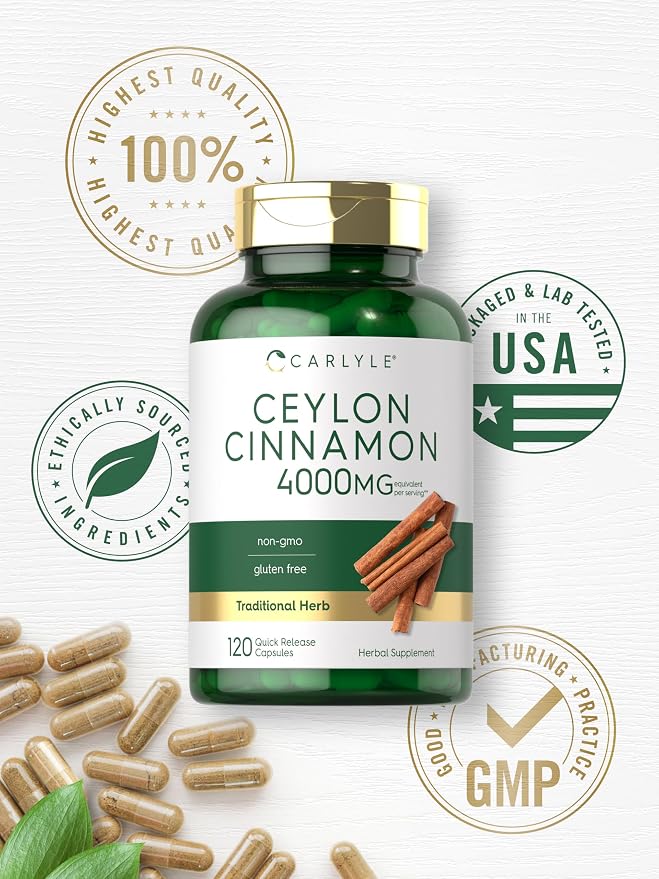 Carlyle Ceylon Cinnamon Capsules | 120 Count | Non-GMO & Gluten Free Supplement