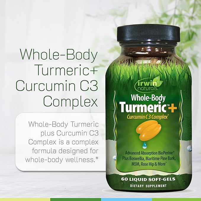Irwin Naturals Whole-Body Turmeric+ - 60 Liquid Softgels - BioPerine Complex Enhanced Absorption - 30 Total Servings