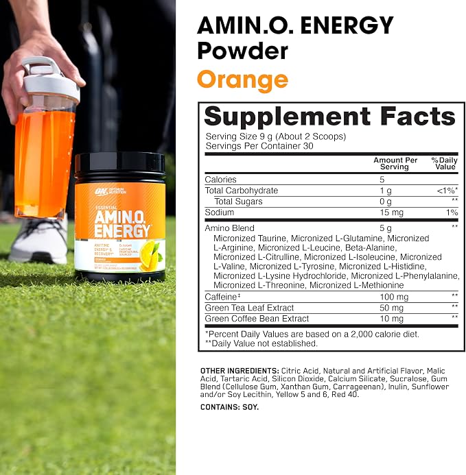 Optimum Nutrition Amino Energy - Pre Workout with Green Tea, BCAA, Amino Acids, Keto Friendly, Green Coffee Extract, Energy Powder - Orange, 9.5 Ounce, 30 Servings (Packaging May Vary)