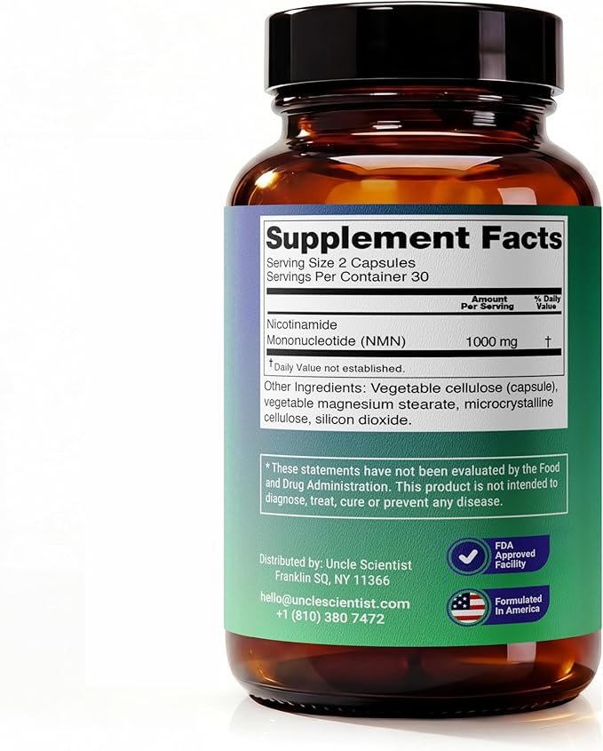 Nicotinamide Mononucleotide NMN 1000 mg - High Strength Formula - Adult Daily Supplement (60 Capsules, 30 Servings)