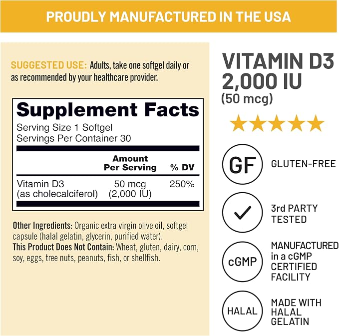 NatureWise Vitamin D3 2000iu (50 mcg) 30-Day Supply for Immune Support, Healthy Muscle Function, and Bone Health - Non-GMO, Gluten Free in Organic Extra Virgin Olive Oil, (Mini Softgel), 30 Count