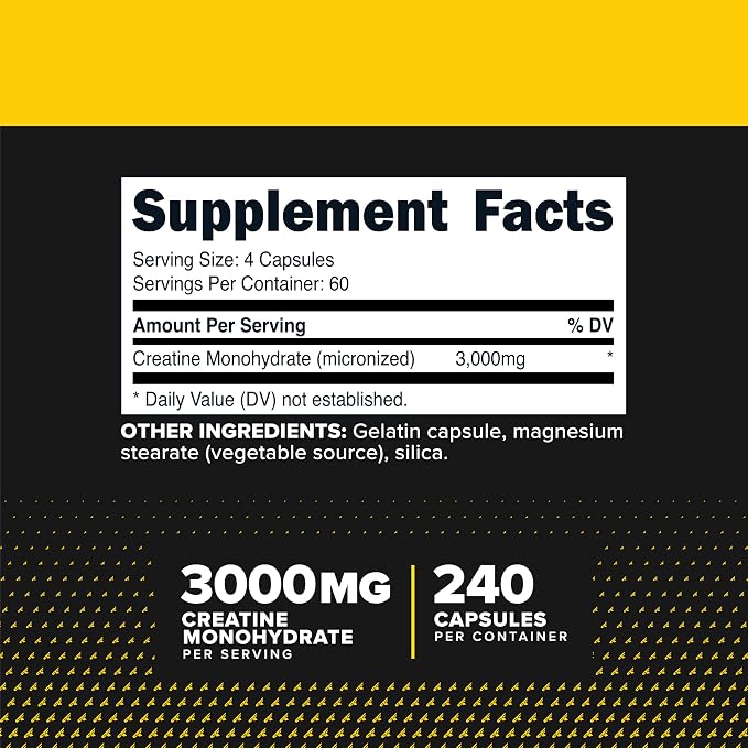Primaforce Creatine Monohydrate Capsules - 240 Capsules, 3,000mg per Serving, Gluten Free and Non-GMO