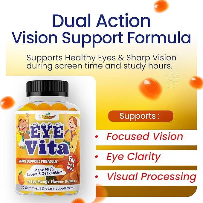 Kids Eye Vitamins - Eye Health Gummy for Kids & Teens, Lutein Gummies 12mg with Zeaxanthin 30 Easy-to-Chew, Mango Flavor Gummies - Natural, Vegan, and Non-GMO Formula