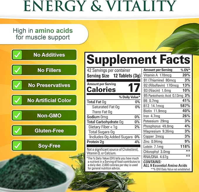 Sunlit Best Chlorella Spirulina Tablets - Organic USDA, Premium Spirulinas and Chlorella Capsules 500 Pills - Chlorellas Natural Superfood with Spirulina Algae, Enzymes Chlorophyll & Vegan Protein