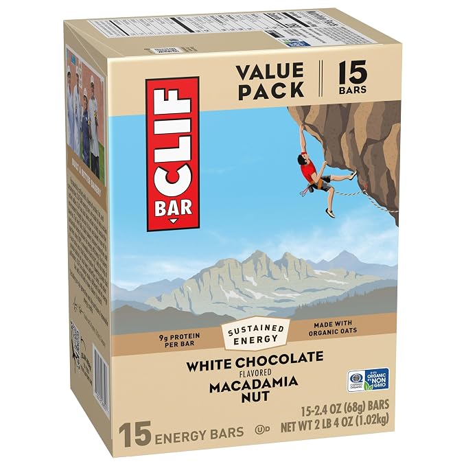 CLIF BAR - Energy Protein Bars - White Chocolate Macadamia Nut - Made with Organic Oats - Energy Bars - Non-GMO - (15 Pack)