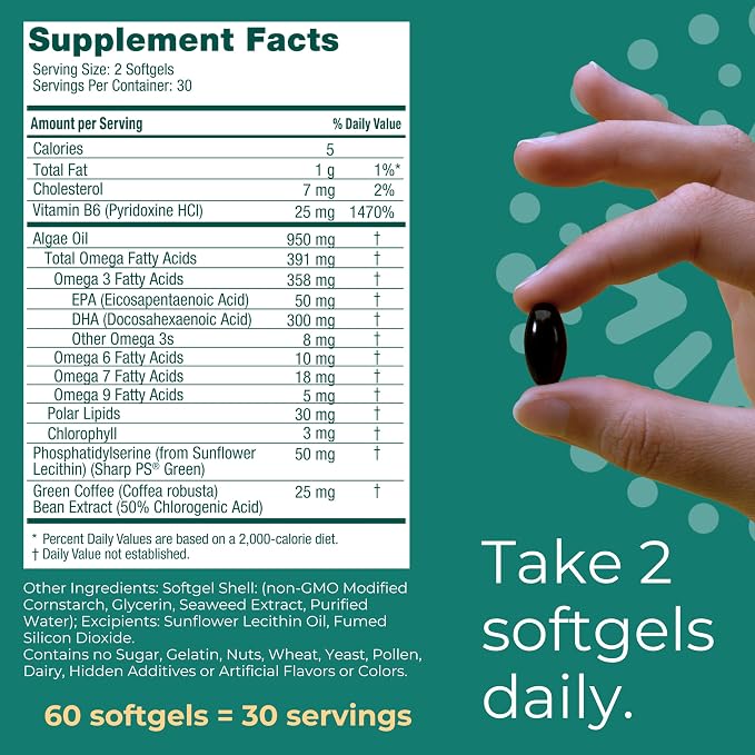 Iwi Life Brain Omega-3, 60 Softgels (30 Servings), Vegan Plant-Based Algae Omega-3 with EPA + DHA, Focus, Memory and Mood Support Dietary Supplement, Krill & Fish Oil Alternative, No Fishy Aftertaste