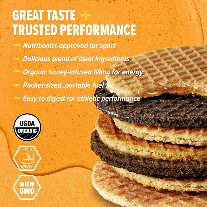 Honey Stinger Organic Energy Waffle Fan Favorites Variety Pack of 18, Vanilla, Cookies and Cream, 6 Pack Each of Peanut Butter Strawberry, Nutritious Stroopwafel Snack for Exercise, Cycling, Running