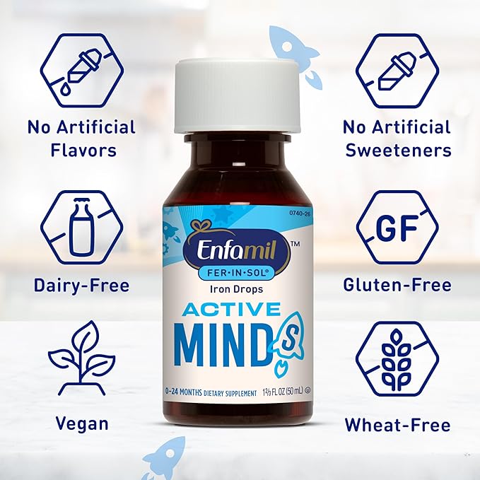Enfamil Fer-in-Sol Iron Supplement Drops for Infants, 50 mL Dropper Bottle (Pack of 2)