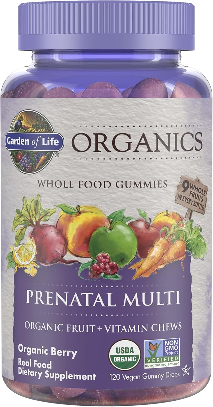 Garden of Life Organics Prenatal Gummies Multivitamin with Vitamin D3, B6, B12, C & Folate for Healthy Fetal Development – Organic, Non-GMO, Gluten-Free, Vegan, Berry Flavor, 30 Day Supply