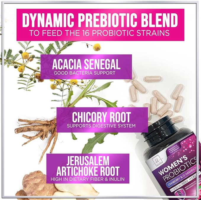 Probiotics for Women - Prebiotic and Probiotic Blend 60 Billion CFU Per Serving - 16 Strain Women's Probiotic for pH Balance & Vaginal Support - Digestive & Immune Support, Bottled USA - 120 Capsules