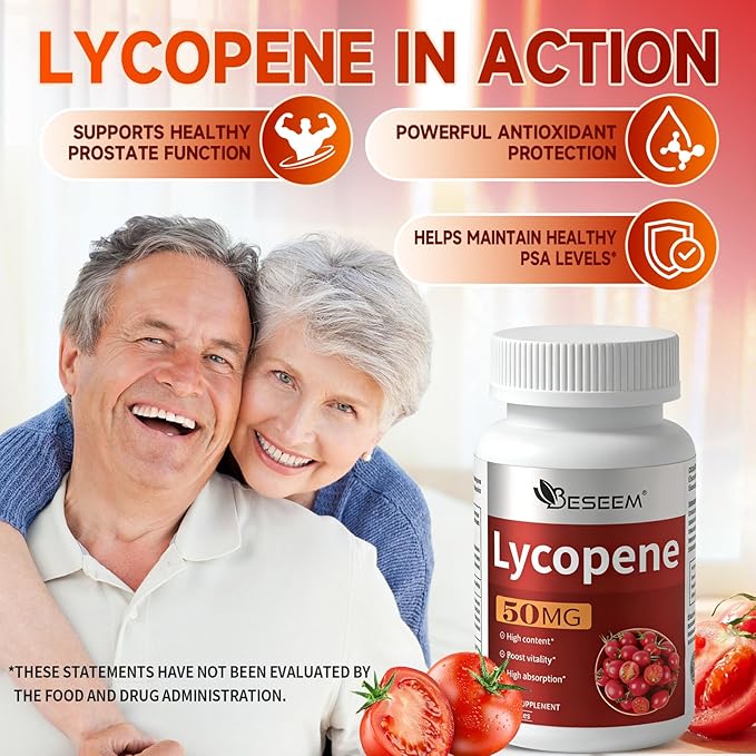 Men‘s Lycopene Softgels with Saw Palmetto & Pumpkin Seed Oil – Prostate Health Support & Nutrient Complex with Zinc, Vitamin B6, B12, Copper – 60 Capsules