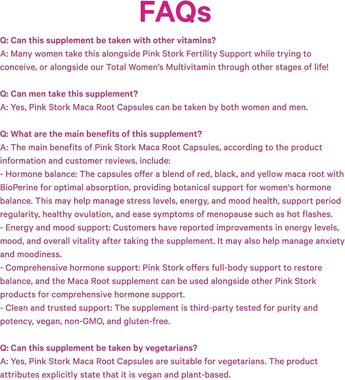 Pink Stork Maca Root Capsules for Women – Organic Maca with BioPerine® for Hormonal Balance, Energy + Wellness – Supports Perimenopause, Menstrual Health, and Vitality