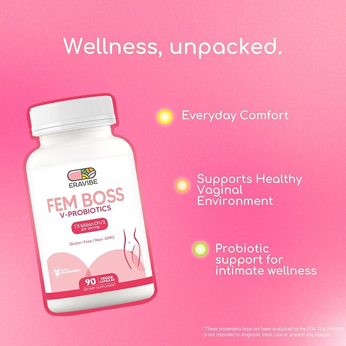 Women's Probiotic with Cranberry - 7.5 B CFUs for Vaginal & Gut Microbiome Support - 90 Vegan Capsules, Gluten Free