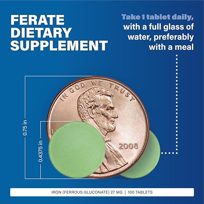 Major 27 mg Ferate Tabs - Ferrous Gluconate Elemental Iron Dietary Supplement - 100 Count (1 Pack)