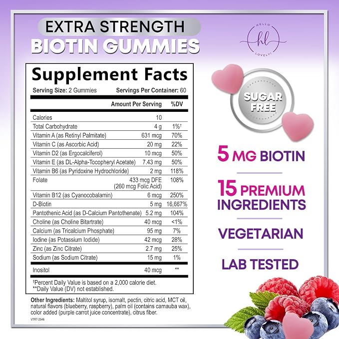 Hair Vitamins Gummies with Biotin 5000 mcg per Serving - Hair Growth Support with Vitamins E & C for Thicker, Stronger & Beautiful Hair - Hair Skin and Nails Vitamin, Gluten Free - 120 Gummies