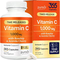 Purely Holistic Vitamin C 1000mg, 365 Capsules, 12 Month Supply, 2 Stage Timed Release with Ascorbic Acid, Rosehip & Acerola Cherry Bioflavonoid, Immune System Support, Vegan