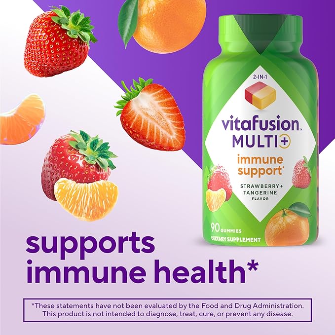 Vitafusion Multi+ Immune Support* – 2-in-1 Benefits & Flavors – Adult Gummy Vitamins with Vitamin C, Zinc, Daily Multivitamins, 90 Count