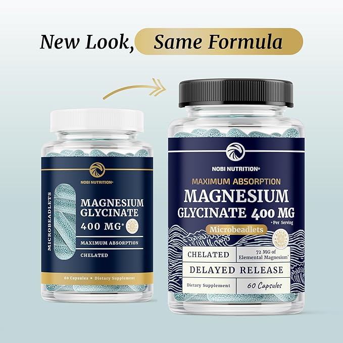 Magnesium Glycinate 400mg | High Absorption Magnesium for Sleep, Calm, Muscle Relaxation, Heart, Bone & Nerve Support for Women & Men | Advanced Microbeadlets | Chelated Mag Glycinate | 60 Ct.