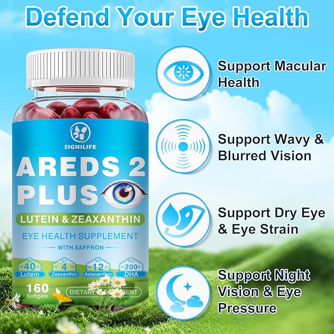 AREDS 2 Plus Eye Vitamins-40mg Lutein and 4mg Zeaxanthin with Astaxanthin 12mg,Vitamins C, E, Saffron & DHA - Eyebright,Blue Light Protection,Eye Health Support-160 Softgels
