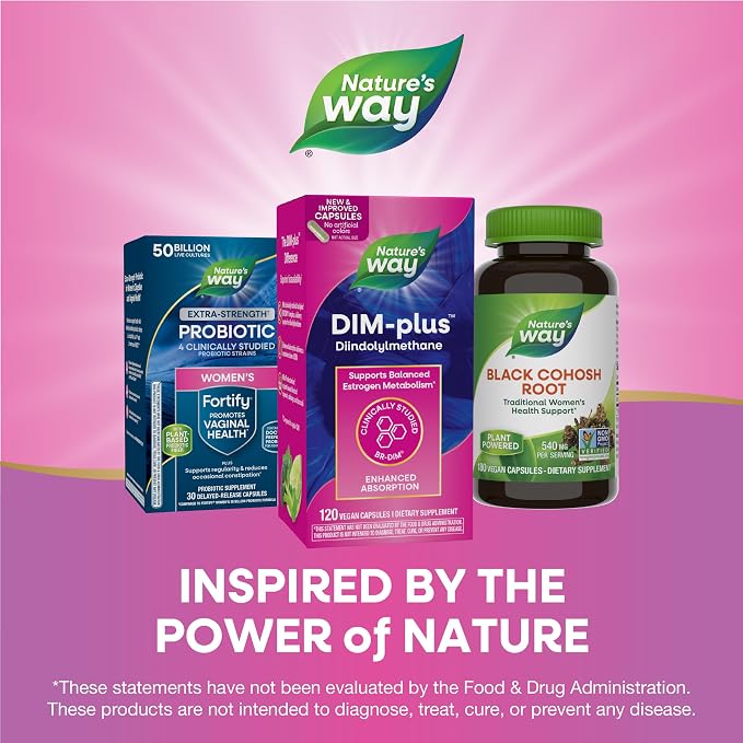 Nature's Way DIM-Plus DIM Supplement, BR-Diindolylmethane 100 mg per 2- Capsules, Supports Balanced Estrogen Metabolism, Prostate Function, and Premenstrual Breast Comfort*, 120 Vegan Capsules