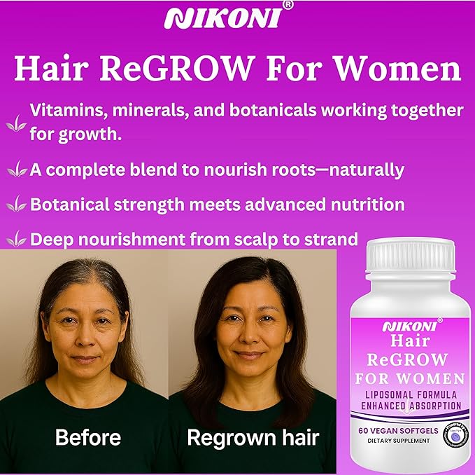 Nikoni Hair ReGROW Women’s Liposomal Formula – Biotin, Keratin, Saw Palmetto & Botanical Essentials-60 Vegan Softgels