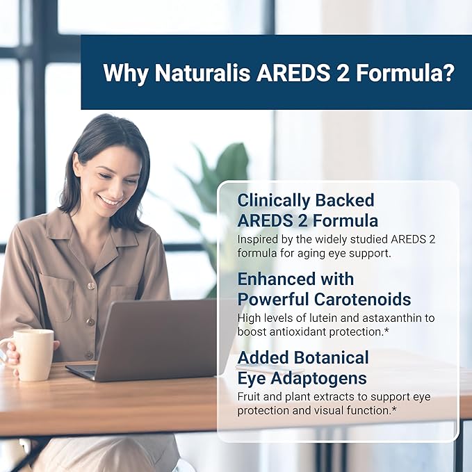 Naturalis Areds2 Clinically Based Eye Supplement | Lutein, Zeaxanthin, Astaxanthin, Bilberry, Blueberry, Cranberry & Grape Seed Adaptogen Blend | 120 Vision Essential Softgels