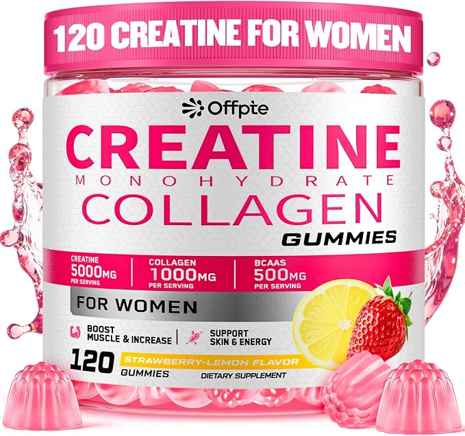 Creatine for Women, 5000mg Complex with Collagen & BCAAs, Vitamin B12, Creatine Monohydrate Gummies for Women, for Lean Muscles, Booty, Focus & Energy, Pre-Workout Chewbles, Sugar-Free, 120 Count