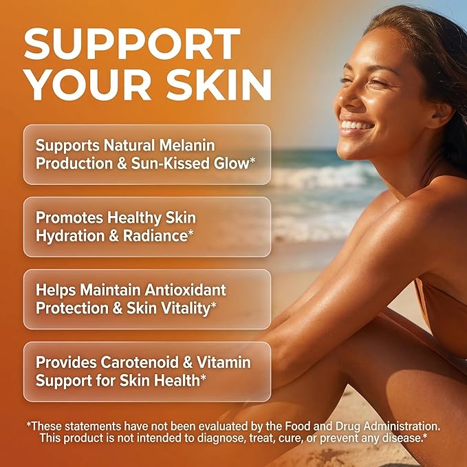 Solar Skin Astaxanthin Tanning Supplement Lycopene L-Tyrosine Vitamins A C D E, PABA Beta Carotene Selenium Grapeseed Extract Omega 3 Flax Seed Copper Capsules By Clea Nutra