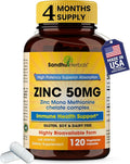 Zinc 50mg Capsules for Men and Women, 120 Count | Highly Absorbable Zinc Supplements for Immune System Support | Zink 50 mg Mono Methionine Chelated Complex |Helps with Skin Health & Overall Immunity