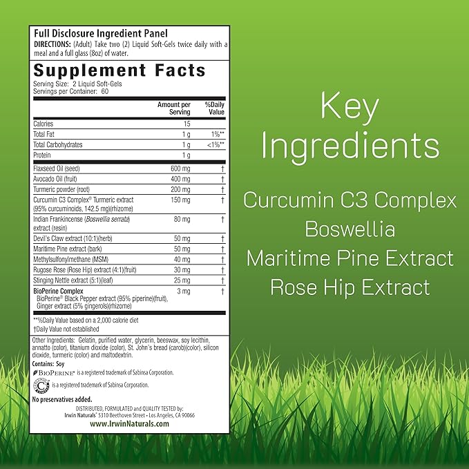 Irwin Naturals Whole-Body Turmeric+ - 60 Liquid Softgels - BioPerine Complex Enhanced Absorption - 30 Total Servings