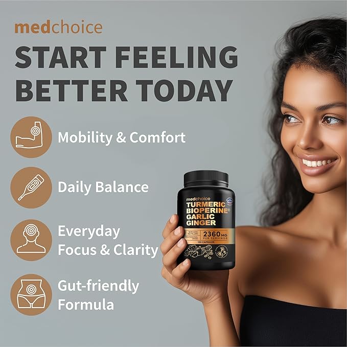4-in-1 Turmeric Joint Support Supplements with Garlic and BioPerine - 2360 mg High Potency Herbal Blend for Mobility, Everyday Flexibility, Digestive Comfort, and Active Aging Support (120ct)