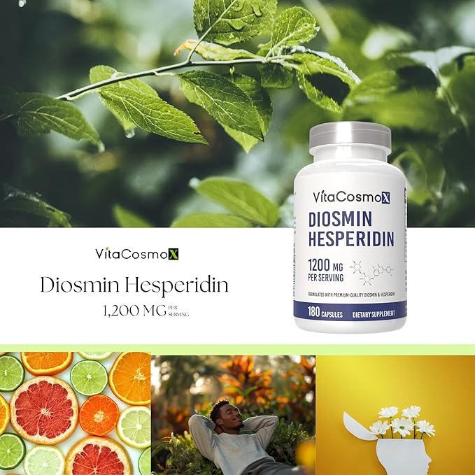 Diosmin Hesperidin 1200 mg Complex, 180 Capsules, Citrus Bioflavonoids Rich Fruit Extract, 100% Vegetarian, Non-GMO & Gluten Free Diosmin Supplement with Max Strength
