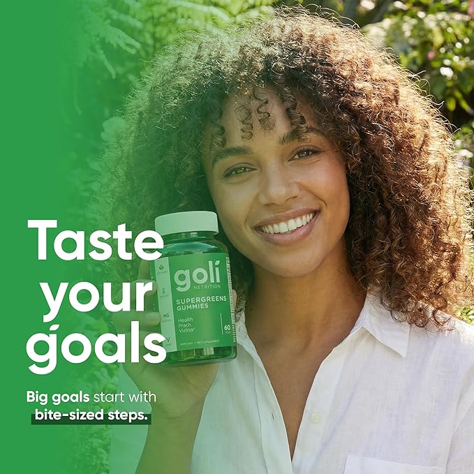 Goli Supergreens Gummies with Probiotics - Artichoke Leaf Extract, Spirulina, Kale, Vitamins A, B6, B12 - Vegan, Gluten-Free, Non-GMO