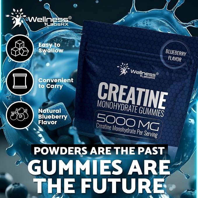 Creatine Gummies 5000mg, 30 Servings Creatine Monohydrate Gummies - Third-Party Tested Creatine for Women, Blueberry Flavor Creatine for Men, Muscle Growth, Strength, and Recovery - Pack of 1