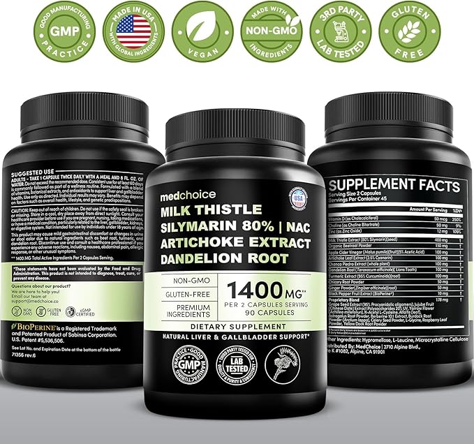 Milk Thistle Supplement w/ NAC, Artichoke & Dandelion – Liver Support Supplement & Gallbladder Supplements in One – Liver Detox – Milk Thistle & Liver Care Supplements – 90 Vegan Capsules, (Pack of 3)
