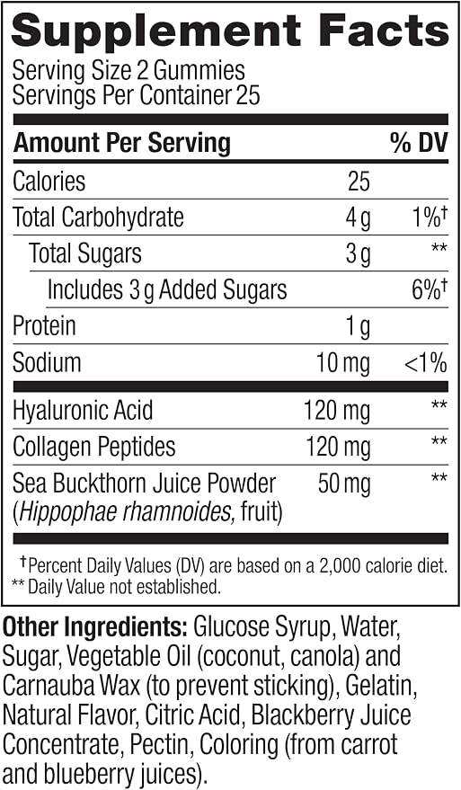 OLLY Glowing Skin Gummy, Hydrated & Youthful Skin,* Hyaluronic Acid, Collagen Peptides, Sea Buckthorn, Plump Berry Flavor, 25 Day Supply - 50 Count (Pack of 2)