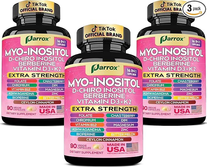 Myo-Inositol Supplement with D-Chiro Inositol, DIM, Berberine, Vitamin D3 + K2, Methylated B12, Chromium, Ceylon Cinnamon, Zinc, Ashwagandha, Chasteberry, Magnesium, Bioperine, Bitter Melon (3 Pack)