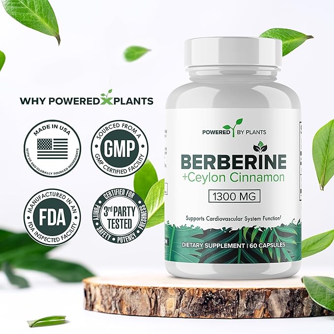 Pure Berberine Supplement - 1300mg Berberine with Ceylon Cinnamon for Metabolism & Immune System Support - 1 Pack of 180 Servings