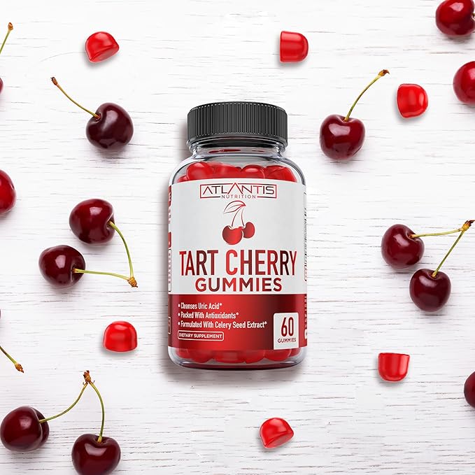 Atlantis Nutrition Tart Cherry Gummies with Celery Seed Extract - Advanced Uric Acid Cleanse for Immediate Relief | Joint Relief & Recovery | Powerful Antioxidant with Joint Support - 60 Gummies
