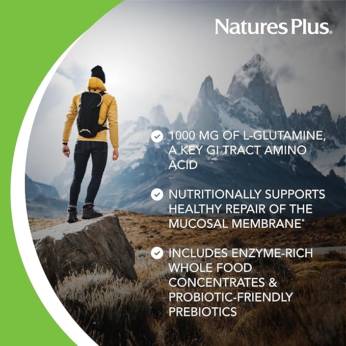 NaturesPlus GI Natural Total Digestive Wellness - 90 Bi-Layered Tablets, Pack of 2 - With L-Glutamine, Probiotics, Prebiotics & Enzymes - Gluten Free - 60 Total Servings