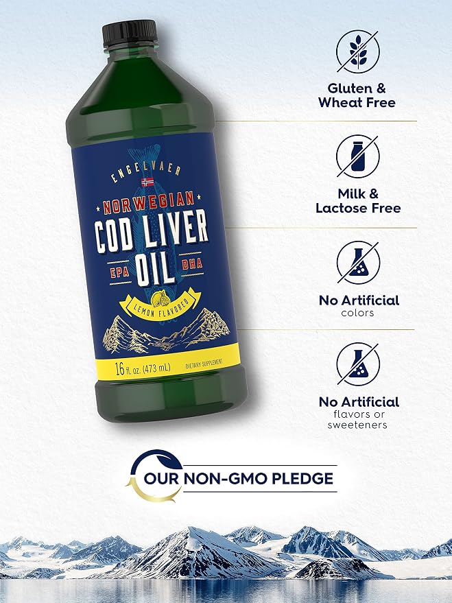 Carlyle Cod Liver Oil Liquid | 16 fl oz | Pack of 3 Bottles | Lemon Flavor | Norwegian | Non GMO, Gluten Free