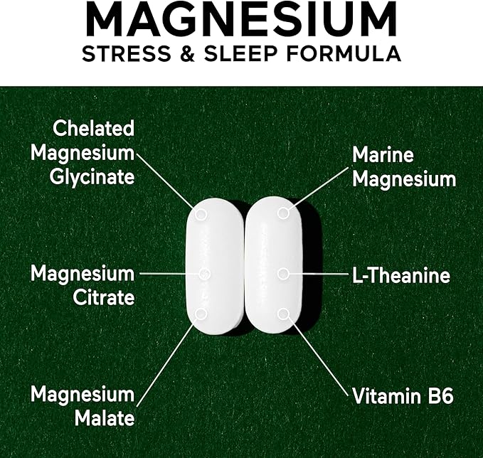 Smarter Nutrition Magnesium Complex - Chelated Magnesium Glycinate with Citrate, Malate and L-Theanine for Sleep, Muscle Relaxation and Stress Support - Non-GMO - 60 Tablets[30DaySupply]