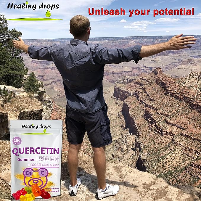 Quercetin with Bromelain Gummies - Vitamin C + Zinc + Vitamin D3 - Quercetin 500mg Gummies for Kids and Adults (3 Packs)